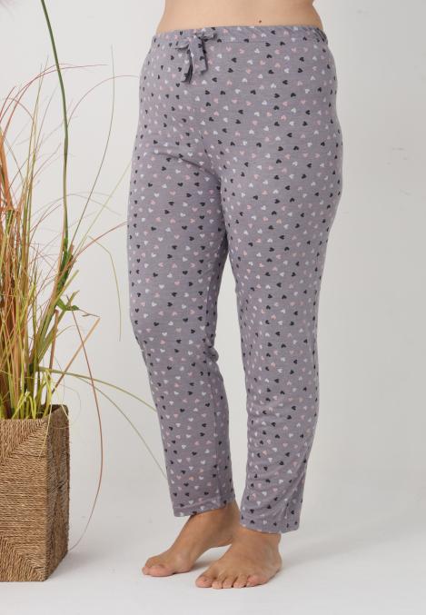 Pantaloni de Pijama Dama Lungi,Big Size,Culoare Gri cu Inimi , Engros